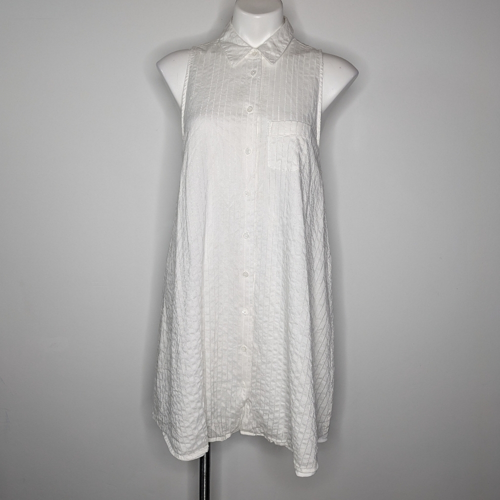 Equipment Femme White Sleeveless Collared Cotton Midi Sun Dress M